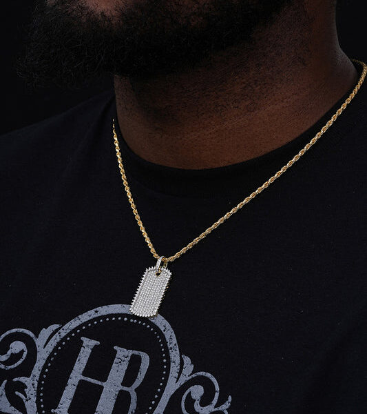 MOISSANITE Dog Tag Iced Hip Hop Pendant - 14k Gold Vermeil Or 925 Silver - Medium 1.5"