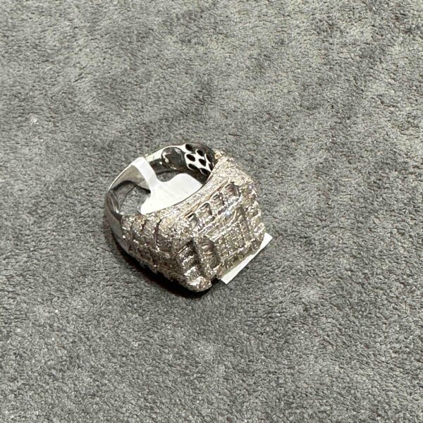 14K WHITE GOLD "BAGUETTE" SQUARE ICED BUST DOWN RING