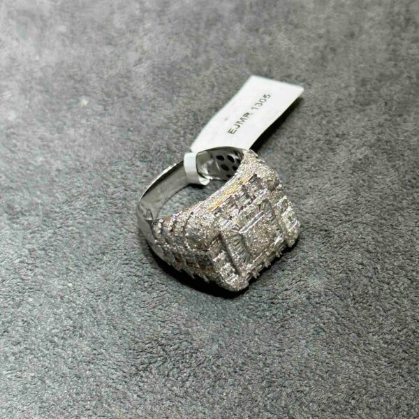 14K WHITE GOLD "BAGUETTE" SQUARE ICED BUST DOWN RING