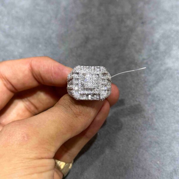 14K WHITE GOLD "BAGUETTE" SQUARE ICED BUST DOWN RING