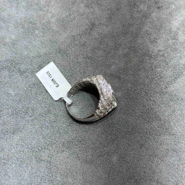 14K WHITE GOLD "BAGUETTE" SQUARE ICED BUST DOWN RING