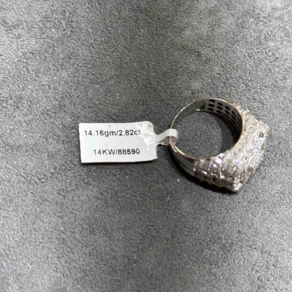 14K WHITE GOLD "BAGUETTE" SQUARE ICED BUST DOWN RING