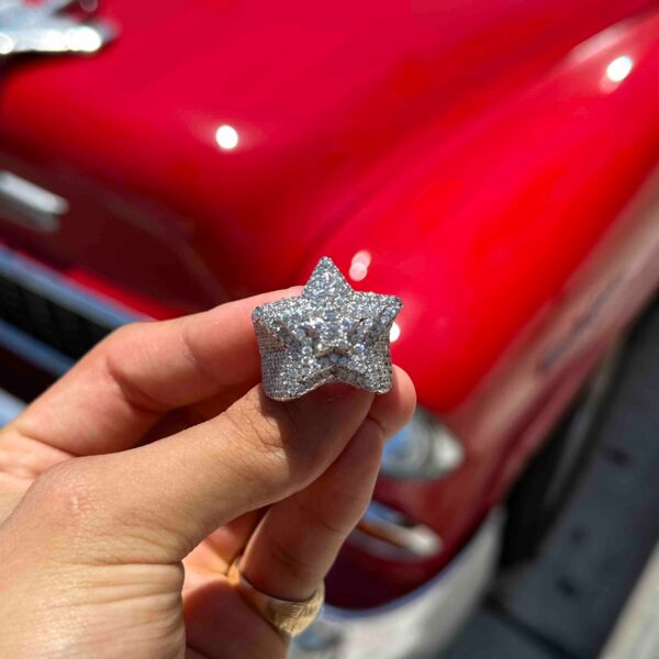 14K STAR WHITE GOLD ICED BUST DOWN RING