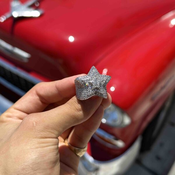 14K STAR WHITE GOLD ICED BUST DOWN RING