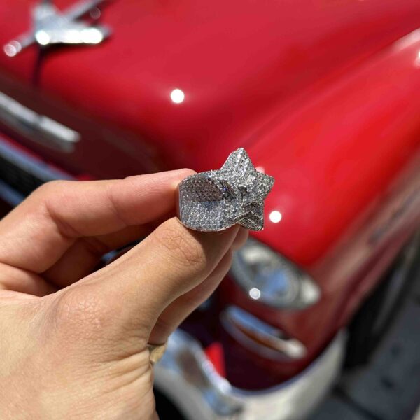 14K STAR WHITE GOLD ICED BUST DOWN RING