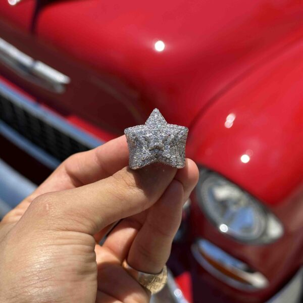 14K STAR WHITE GOLD ICED BUST DOWN RING