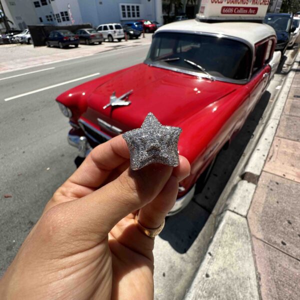 14K STAR WHITE GOLD ICED BUST DOWN RING