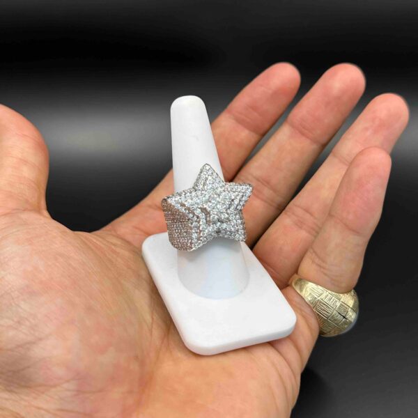 14K STAR WHITE GOLD ICED BUST DOWN RING