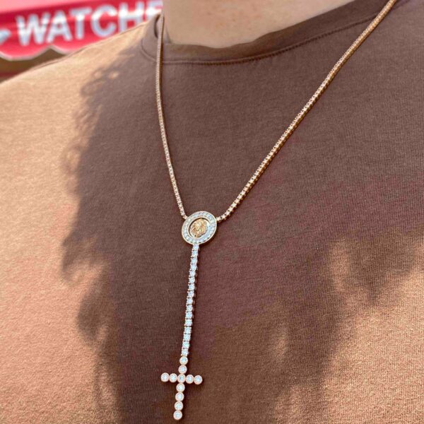 14K DIAMOND ICED OUT TENNIS CROSS CHAIN