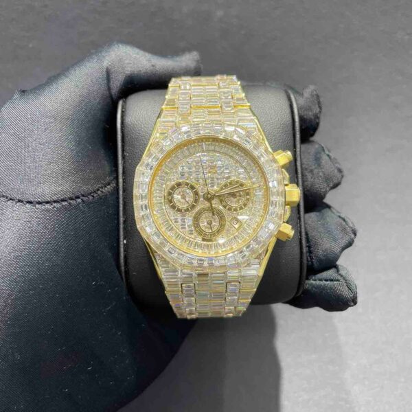 CHANDELIER ICED OUT "AP" 18K SOLID GOLD WATCH | VVS1 80 CTS T.W.