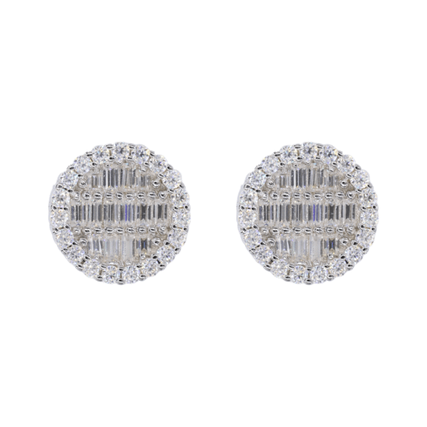 Round Baguette Infill VVS Moissanite Daimond Earrings