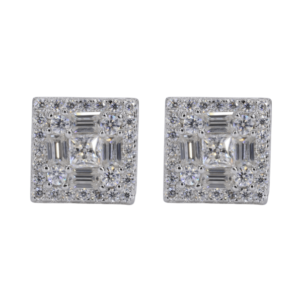 Square Multi Stone Iced VVS Moissanite Daimond Earrings