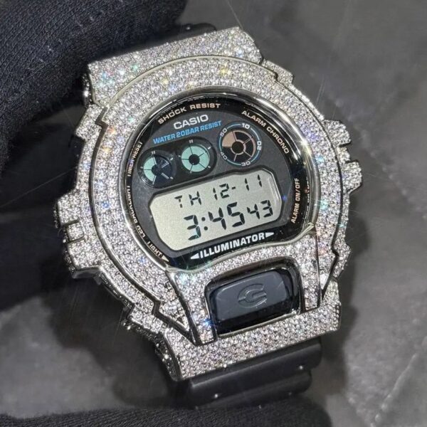 G Shock DW6900 Iced Out White Gold Finish