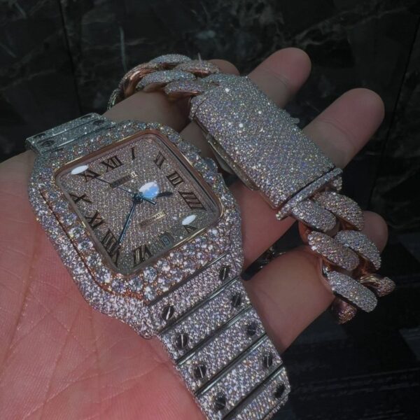 Cartier + Cuban Bracelet rose gold Vvs Moissanite