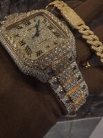 Fully iced Cartier-style watch & Cuban link bracelet set – bust down luxury combo - Image 2