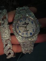 Fully iced AP-style watch & Cuban link bracelet set – white ice bust down combo - Image 2