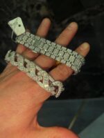 Fully iced AP-style watch & Cuban link bracelet set – white ice bust down combo - Image 3
