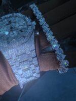 Fully iced AP-style chronograph watch & heart-cut tennis bracelet set – white ice luxury combo - Image 3