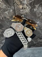 Ultimate iced luxury combo – watches, bracelet & designer sunglasses set