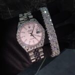 Iced silver luxury watch & baguette bracelet set – clean diamond drip combo - Image 3