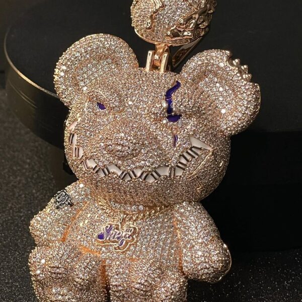 Fully Iced Teddy Bear Pendant – Rose Gold Bust Down Moissanite Piece