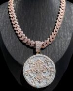 Fully Iced Round Medallion Pendant – Moissanite Bust Down Coin Chain - Image 3