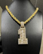 Custom fully iced number pendant – bust down moissanite “1” piece with Cuban chain