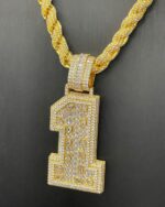 Custom fully iced number pendant – bust down moissanite “1” piece with Cuban chain - Image 2