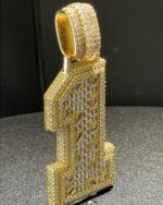 Custom fully iced number pendant – bust down moissanite “1” piece with Cuban chain - Image 3