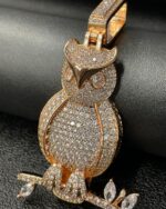 Fully iced owl pendant with Cuban chain – rose gold bust down moissanite piece - Image 3