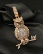 Fully iced owl pendant with Cuban chain – rose gold bust down moissanite piece - Image 4