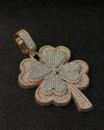 Fully iced four-leaf clover pendant – bust down moissanite lucky charm piece