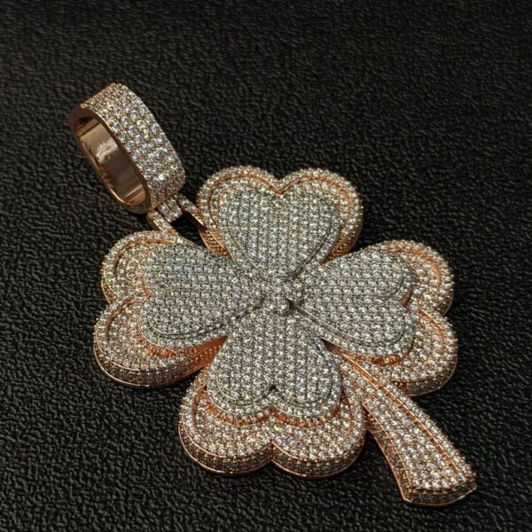 Fully iced four-leaf clover pendant – bust down moissanite lucky charm piece