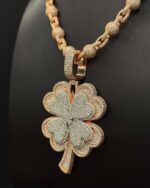 Fully iced four-leaf clover pendant – bust down moissanite lucky charm piece - Image 3