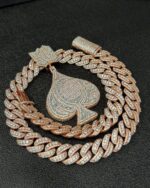 Fully iced spade pendant with Cuban link chain – bust down moissanite poker statement set - Image 3