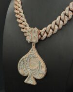 Fully iced spade pendant with Cuban link chain – bust down moissanite poker statement set