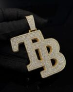 Fully iced TB initial pendant – bust down moissanite custom letter piece - Image 3