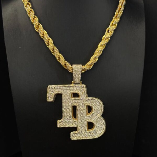 Fully iced TB initial pendant – bust down moissanite custom letter piece