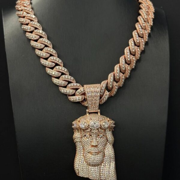 Fully iced Jesus face pendant with Cuban link chain – bust down moissanite religious statement piece
