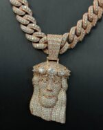Fully iced Jesus face pendant with Cuban link chain – bust down moissanite religious statement piece - Image 2
