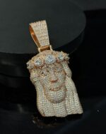 Fully iced Jesus face pendant with Cuban link chain – bust down moissanite religious statement piece - Image 3
