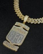 Fully iced currency shield pendant with Cuban link chain – bust down moissanite money statement set - Image 3