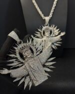 Fully iced Jesus halo pendant with rope chain – bust down moissanite religious statement piece - Image 2