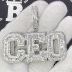 Fully iced “CEO” letter pendant – gold and white ice moissanite custom name piece - Image 2