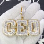 Fully iced “CEO” letter pendant – gold and white ice moissanite custom name piece