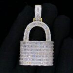 Fully iced padlock pendant – baguette moissanite luxury lock piece