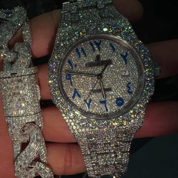 Iced Luxury Watch & Cuban Bracelet Set – Full Diamond Look Combo