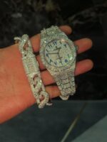 Iced Luxury Watch & Cuban Bracelet Set – Full Diamond Look Combo - Image 4