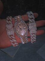 Rose Gold Iced Watch & Dual Cuban Bracelet Set – Ultimate Luxury Combo