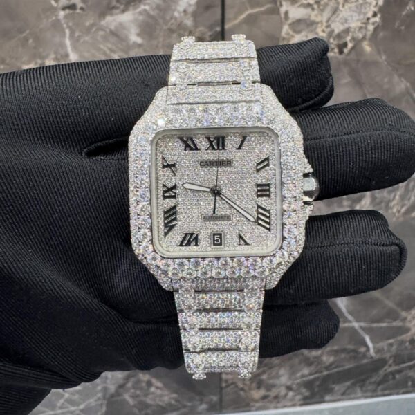 Fully Iced Square Luxury Watch – Diamond Roman Dial Edition